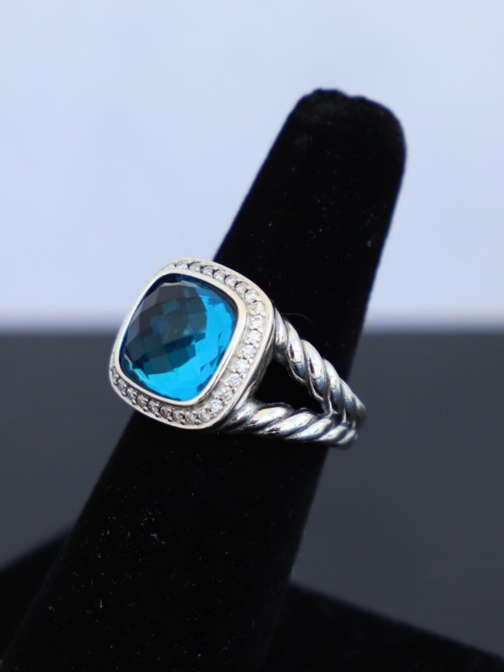 David Yurman Sterling Silver 11mm Albion Ring with Blue Topaz & Diamonds size 7 - Picture 5 of 8